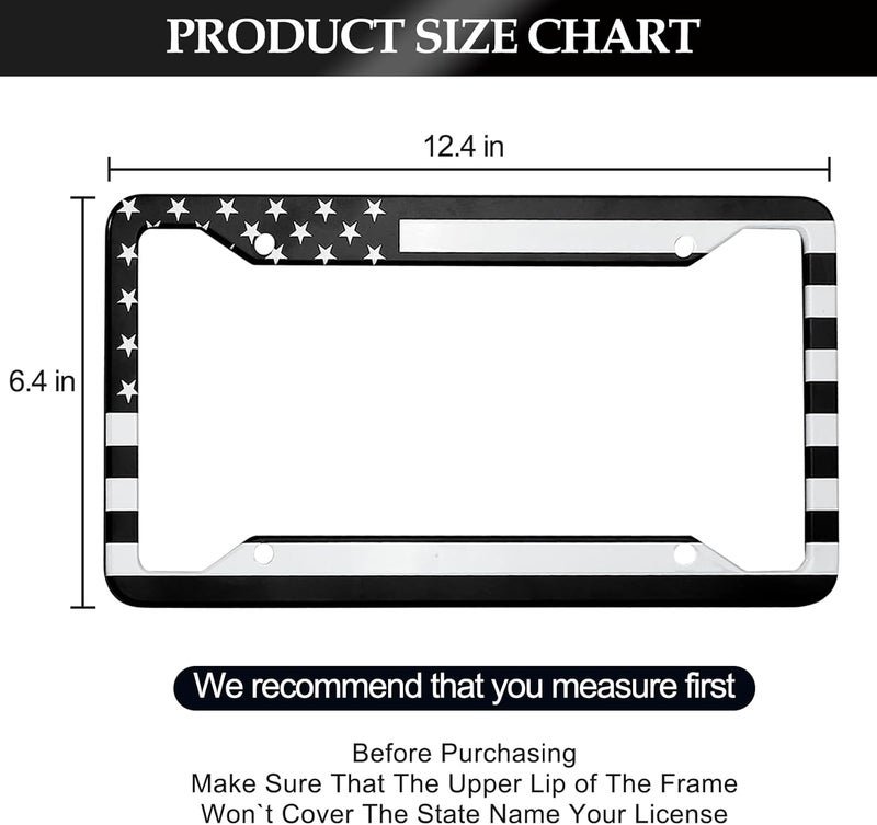 LIN KANG Black American Flag License Plate Frame - 2 PCS Patriotic US Flag Aluminum Metal License Plate Frames Holder Covers, Rust-Proof Waterproof Car Decorative Tag Frames for Standard Us 12x6 Inch - Image 2